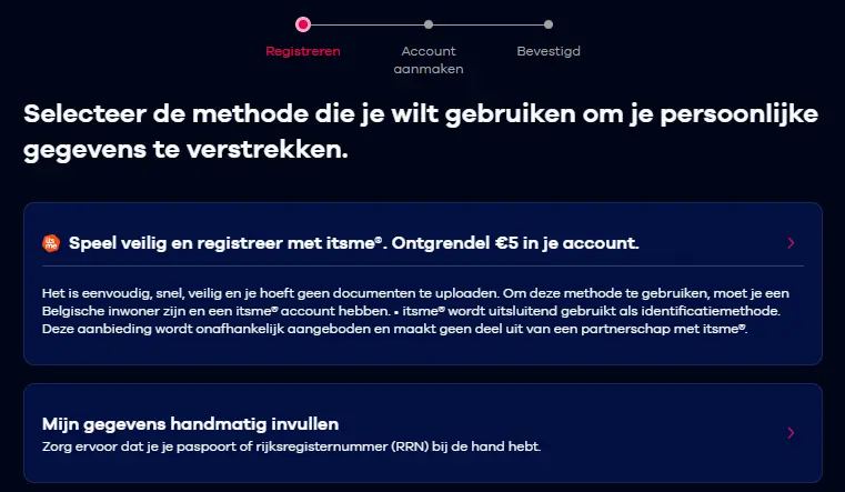 Snel formulier om een spelersaccount aan te maken