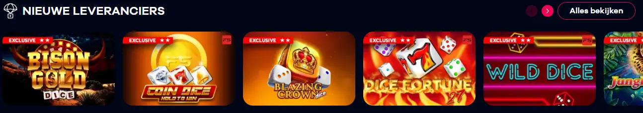 Bibliotheek met tafelspellen, slots en live casino